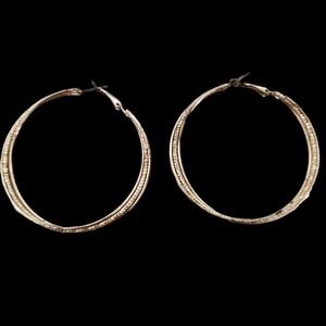 Hoop Earrings Large Gold Tone Twist Fashion Earrings EUC